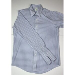 Brooks Brothers Men's 16-35 Classic Fit Dress Shirt Blue‎ Plaid Supima Cotton